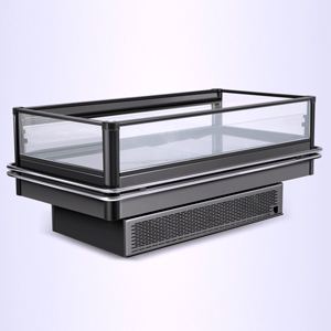 Vacuum thawing food in supermarket refrigerated showcase 
